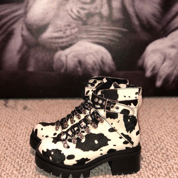 Jeffrey Campbell Combat Boot BlackWhite CalfHair - Picture 5 of 7